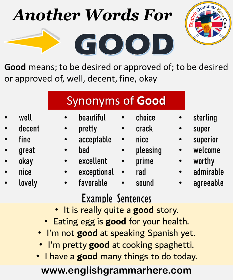 Another word for Good, What is another, synonym word for Good?