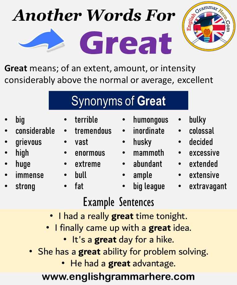 Another word for Great, What is another, synonym word for Great ...