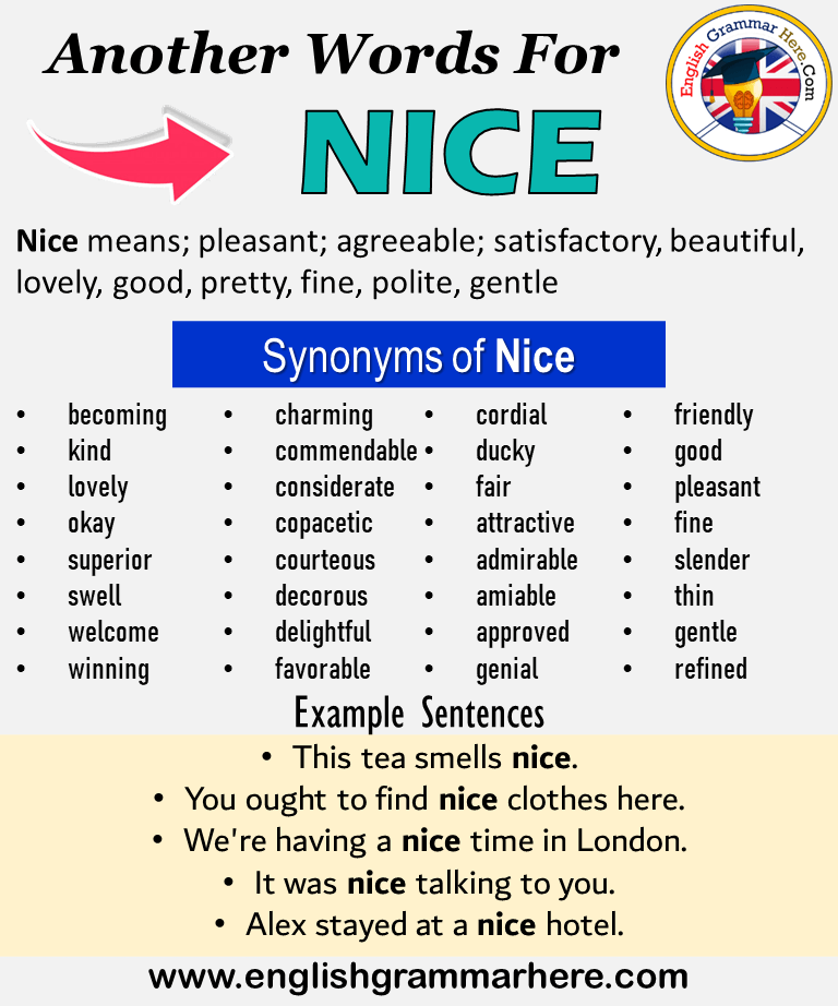 Another word for Nice, What is another, synonym word for Nice?