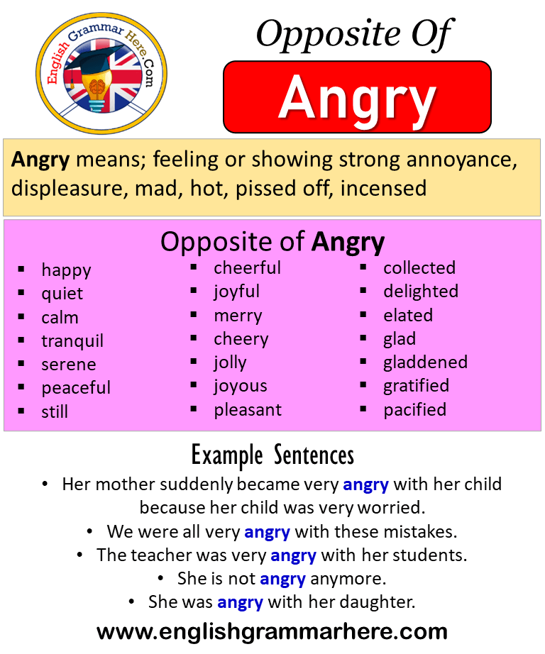 Opposite Of Angry, Antonyms of Angry, Meaning and Example Sentences