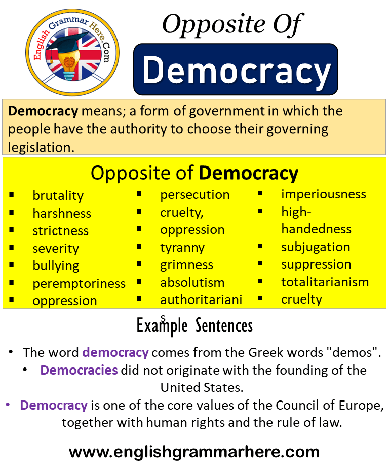 Opposite Of Democracy, Antonyms of Democracy, Meaning and Example Sentences