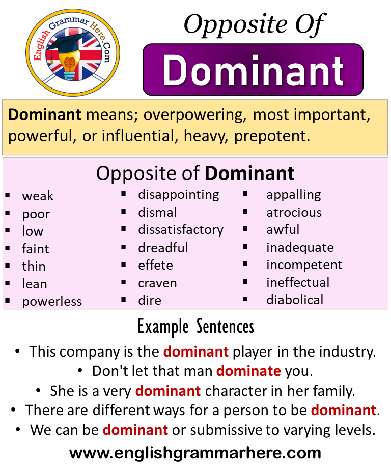 Opposite Of Dominant Antonyms Of Dominant Meaning And Example 