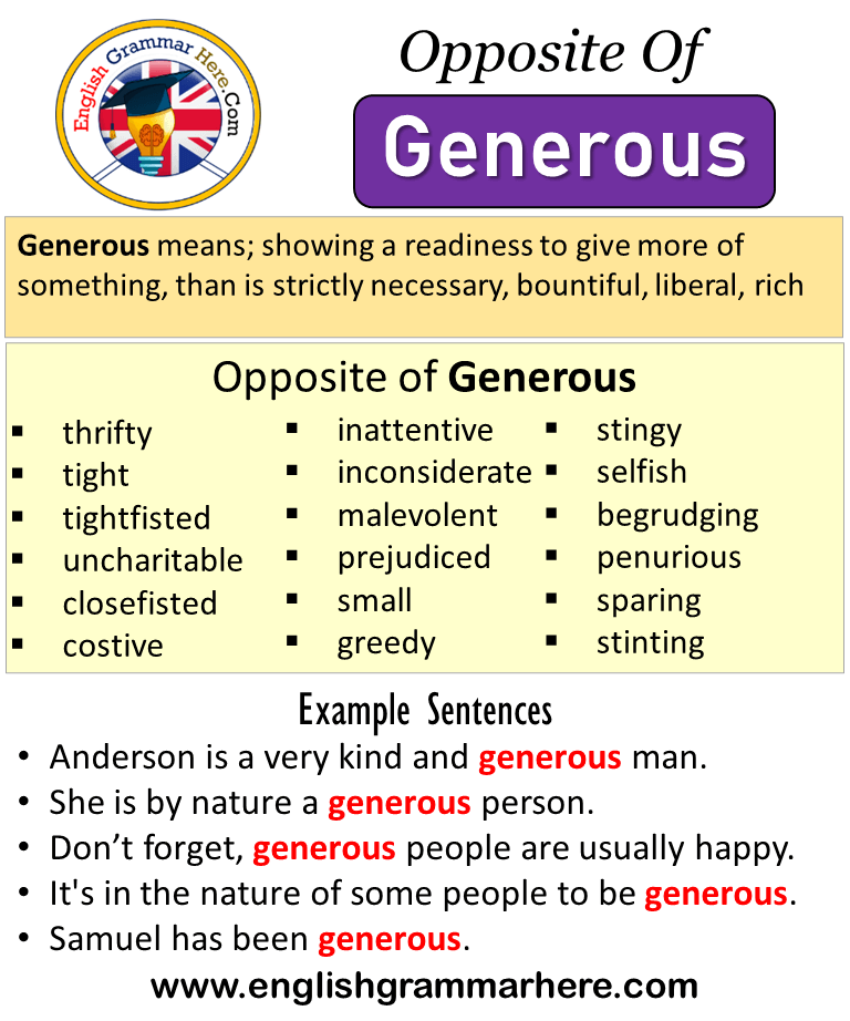 Opposite Of Generous Antonyms Of Generous Meaning And Example Sentences English Grammar Here