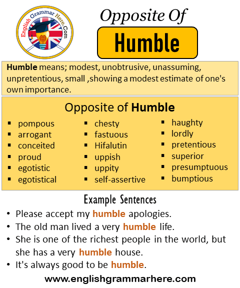 Opposite Of Humble Antonyms Of Humble Meaning And Example Sentences English Grammar Here