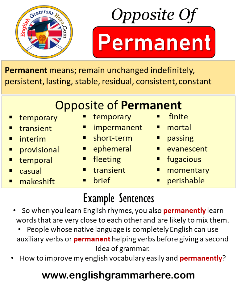 Opposite Of Permanent, Antonyms of Meaning and Example Sentences - English Grammar Here