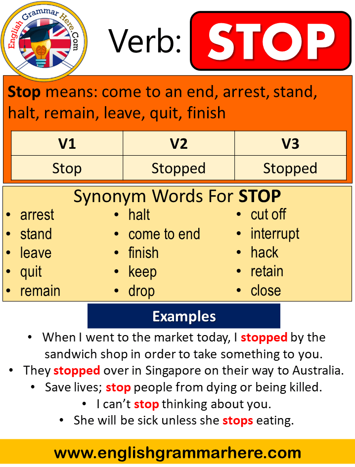 Stop Past Simple Simple Past Tense Of Stop Past Participle V1 V2 V3