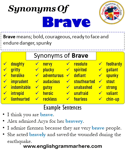 Synonyms Of Brave, Brave Synonyms Words List, Meaning and Example Sentences