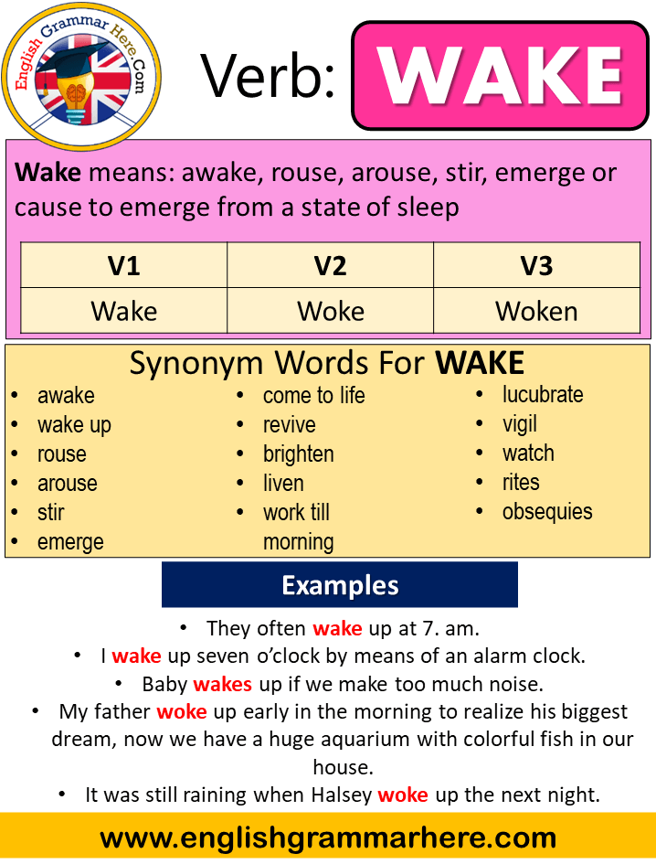Wake Past Simple, Simple Past Tense of Wake, Past Participle, V1 V2 V3 Form Of Wake