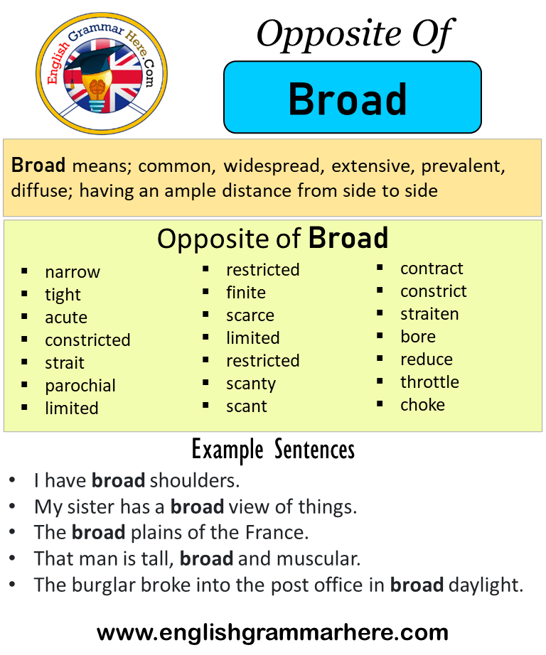 Opposite Of Broad, Antonyms of Broad, Meaning and Example Sentences