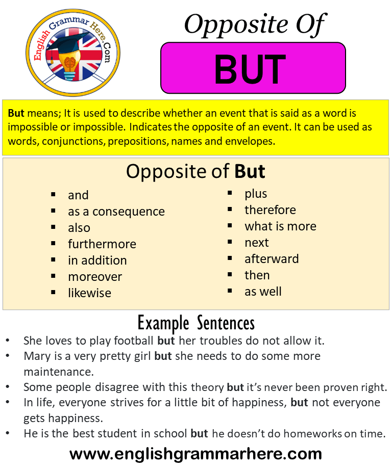 Opposite Of But, Antonyms of But, Meaning and Example Sentences