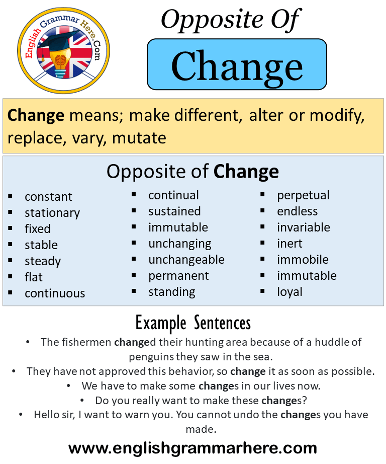 Opposite Of Change, Antonyms of Change, Meaning and Example Sentences