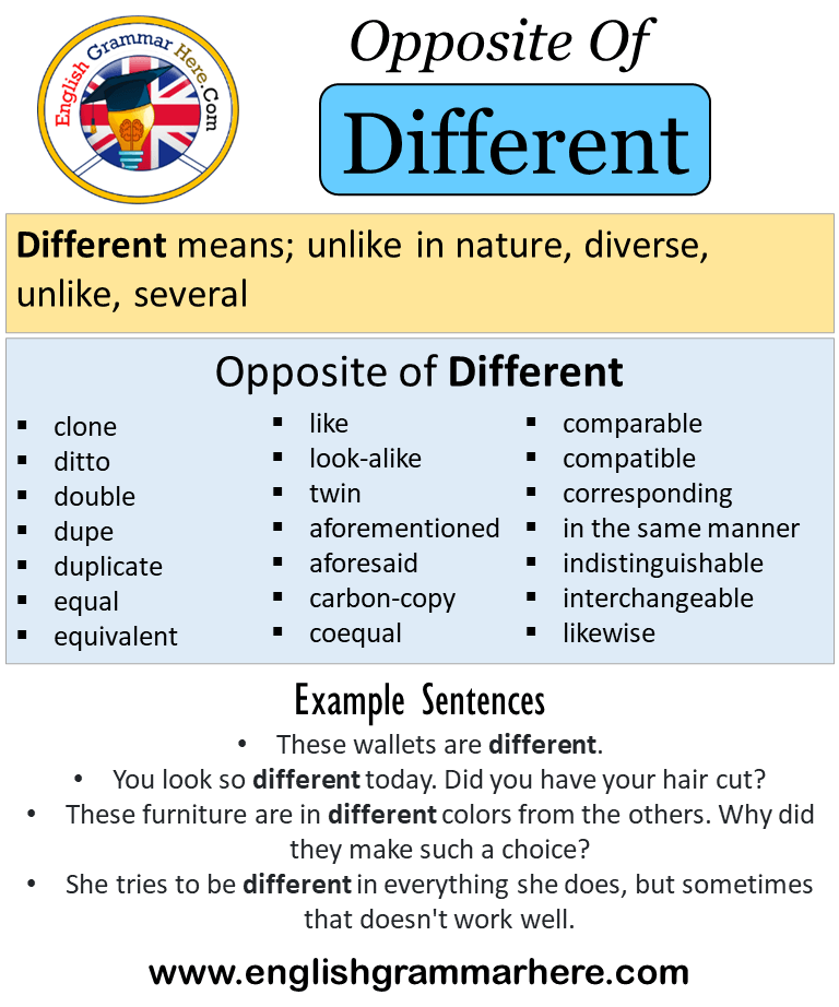 Opposite Of Different, Antonyms of Different, Meaning and Example Sentences