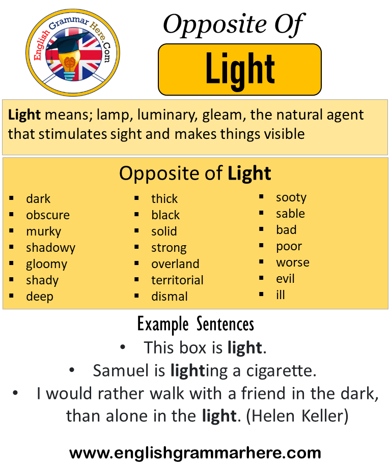 Opposite Of Light, Antonyms of Light, Meaning and Example Sentences