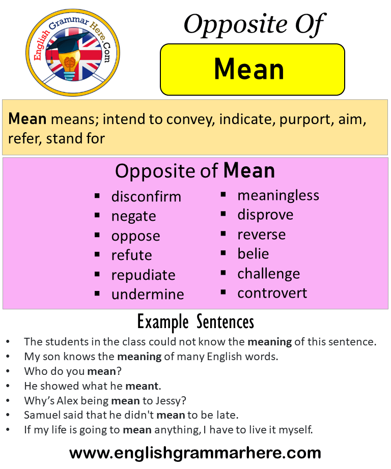 Opposite Of Mean, Antonyms of Mean, Meaning and Example Sentences