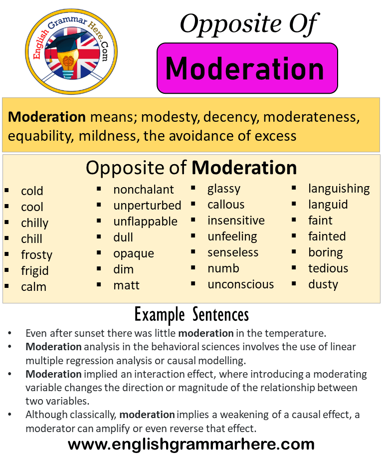 Opposite Of Moderation, Antonyms of Moderation, Meaning and Example Sentences
