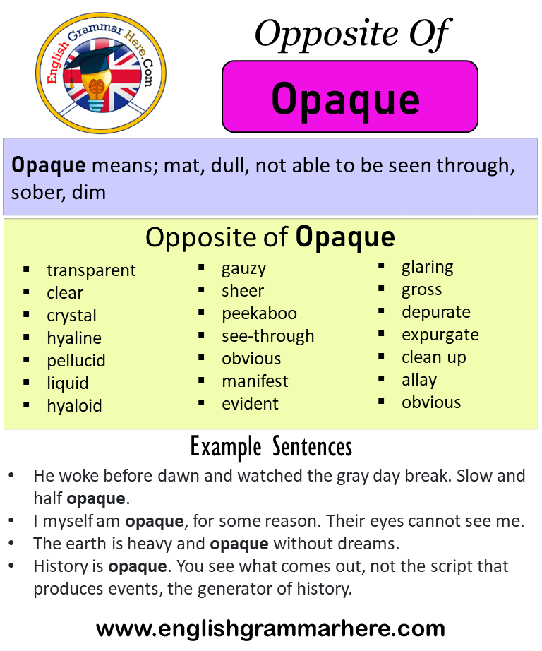 Opposite Of Opaque, Antonyms of Opaque, Meaning and Example Sentences