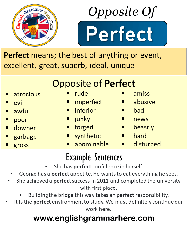 Opposite Of Perfect Antonyms Of Perfect Meaning And Example Sentences English Grammar Here