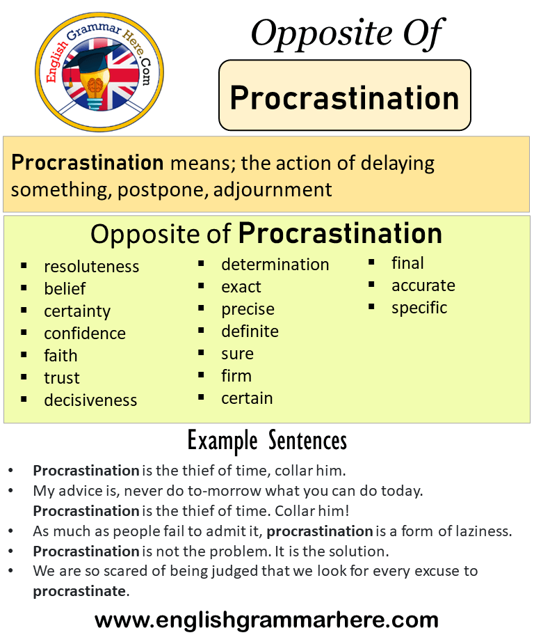 Opposite Of Procrastination, Antonyms of Procrastination, Meaning and Example Sentences
