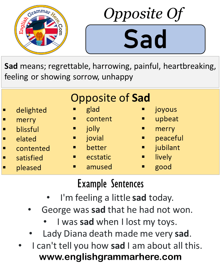 Opposite Of Sad, Antonyms of Sad, Meaning and Example Sentences