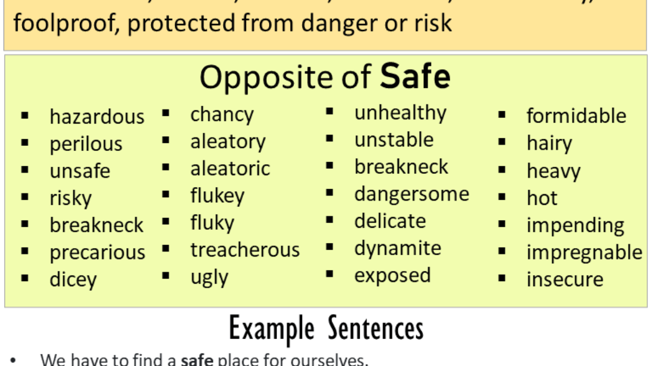 Words Menacing and Safe are semantically related or have opposite meaning