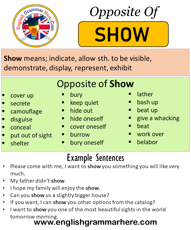 Opposite Of Show, Antonyms of Show, Meaning and Example Sentences