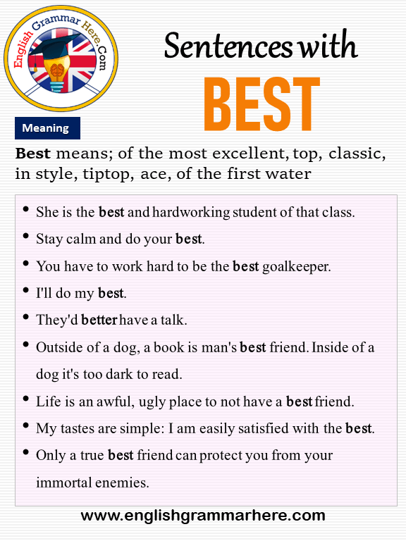 Sentences with Best, Best in a Sentence and Meaning English Grammar Here