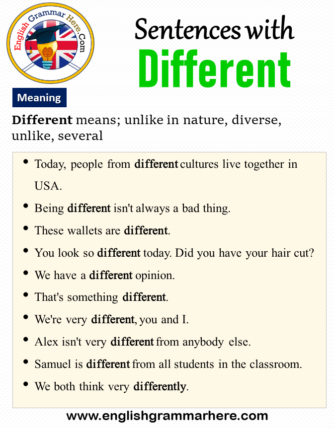 Sentences with Different, Meaning and Example Sentences