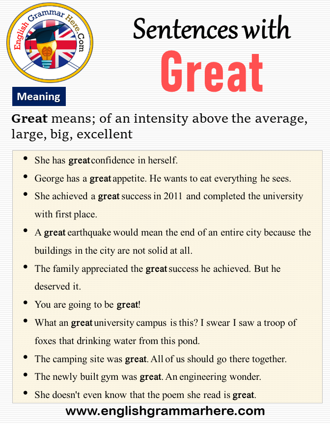 Sentences with Great, Meaning and Example Sentences
