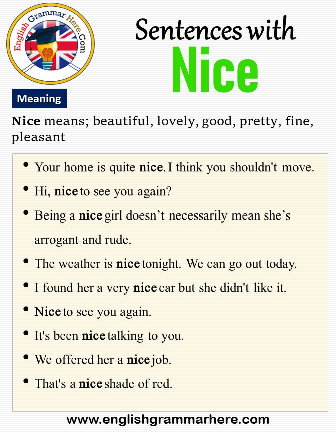 Sentences with Nice, Meaning and Example Sentences