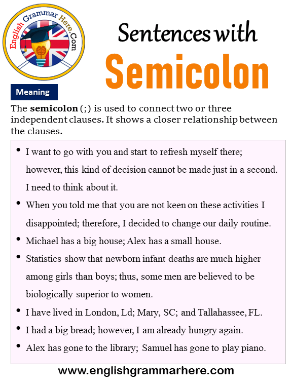Sentences with Semicolons, How to Use Semicolons in a Sentence and Meaning