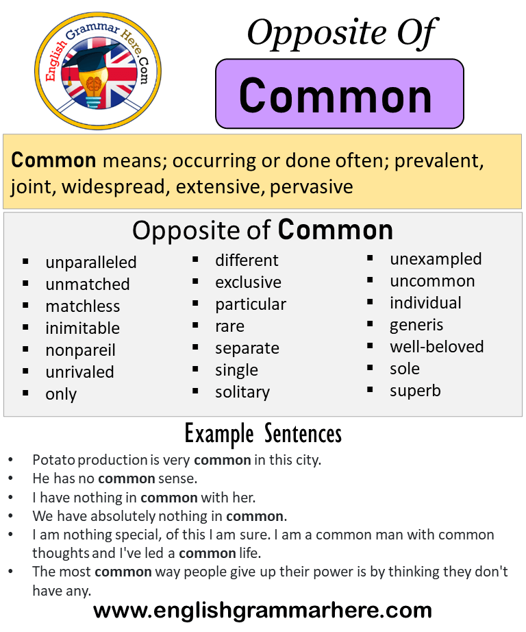 Opposite Of Common, Antonyms of Common, Meaning and Example Sentences