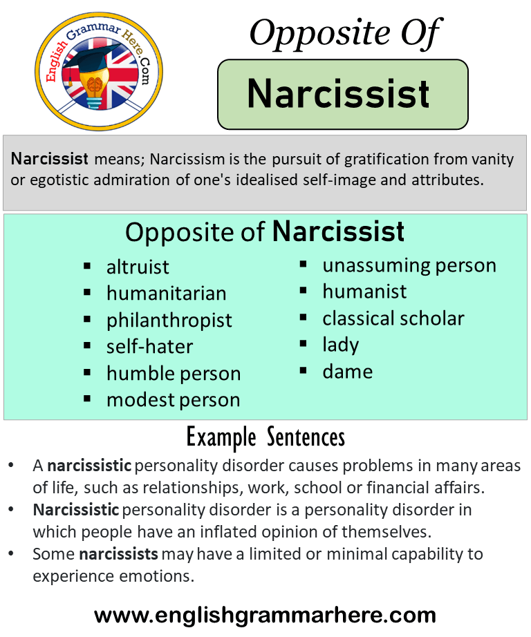 Narcissist Examples   Opposite Of Narcissist Antonyms Of Narcissist Meaning And Example Sentences 