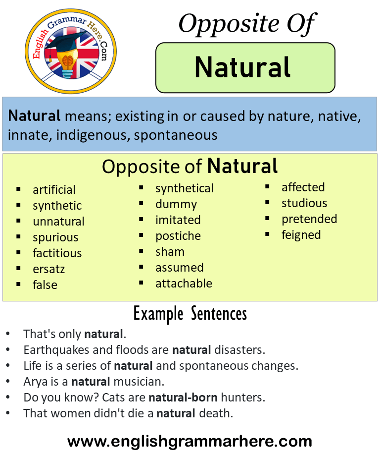 Opposite Of Natural Antonyms Of Natural Meaning And Example Sentences English Grammar Here