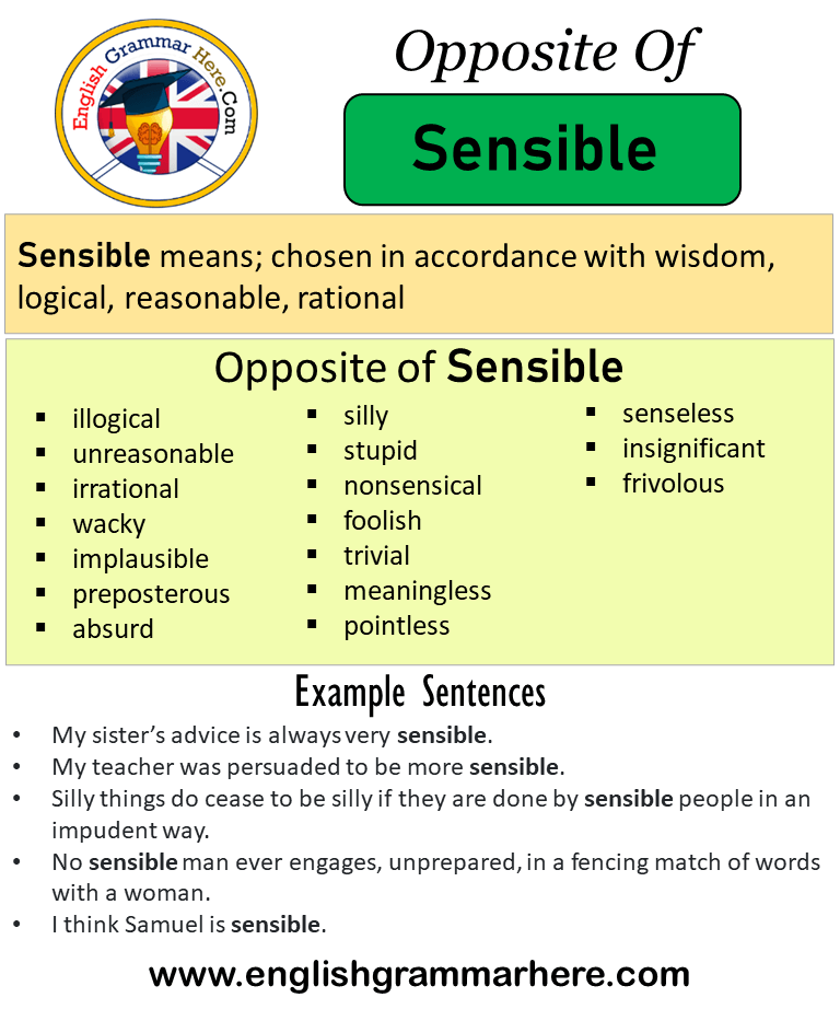 Opposite Of Sensible, Antonyms of Sensible, Meaning and Example Sentences
