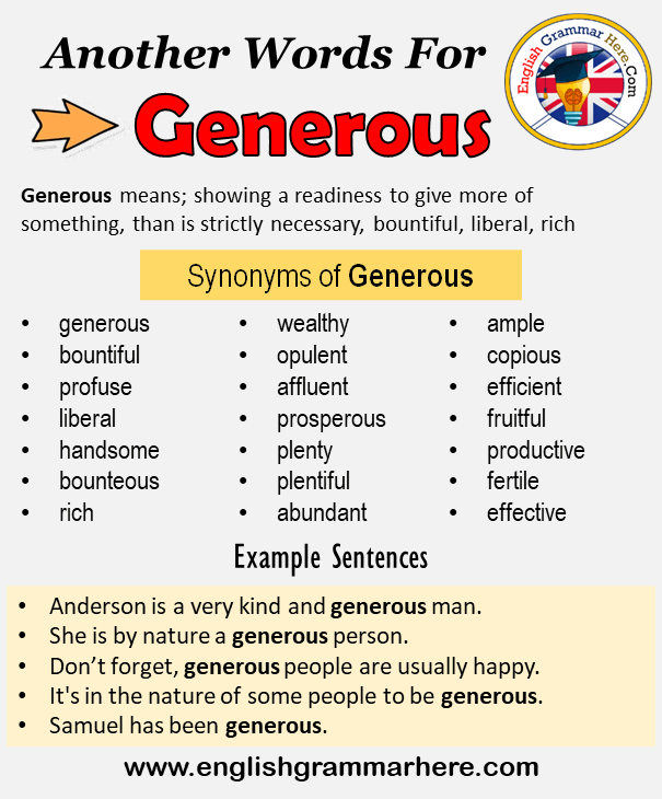 word for Generous, What is another, synonym word for Generous? - English Grammar Here