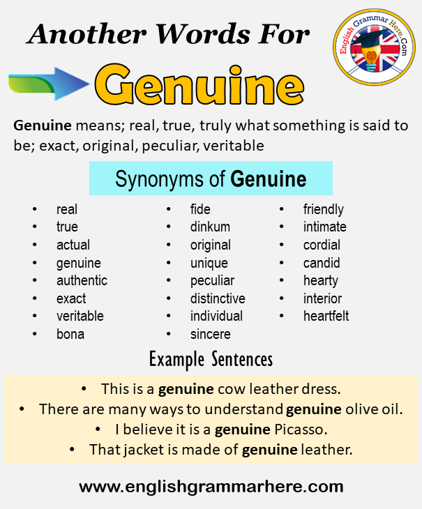 Another word for Genuine, What is another, synonym word for Genuine?