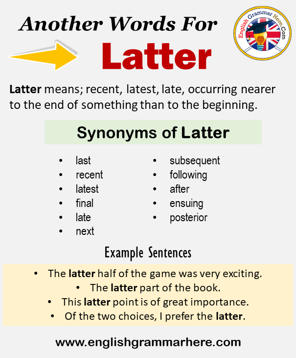Another word for Latter, What is another, synonym word for Latter?