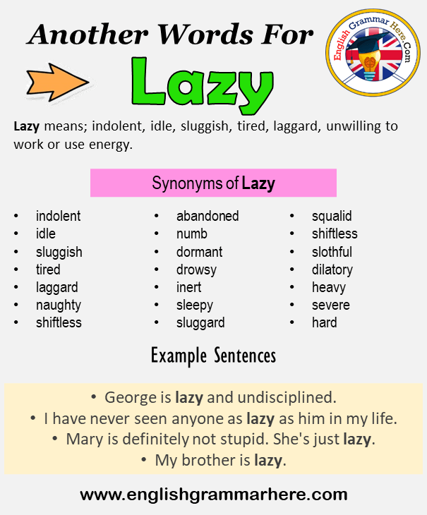 Another word for Lazy, What is another, synonym word for Lazy?