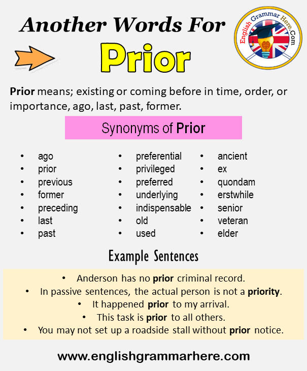 Another word for Prior, What is another, synonym word for Prior?