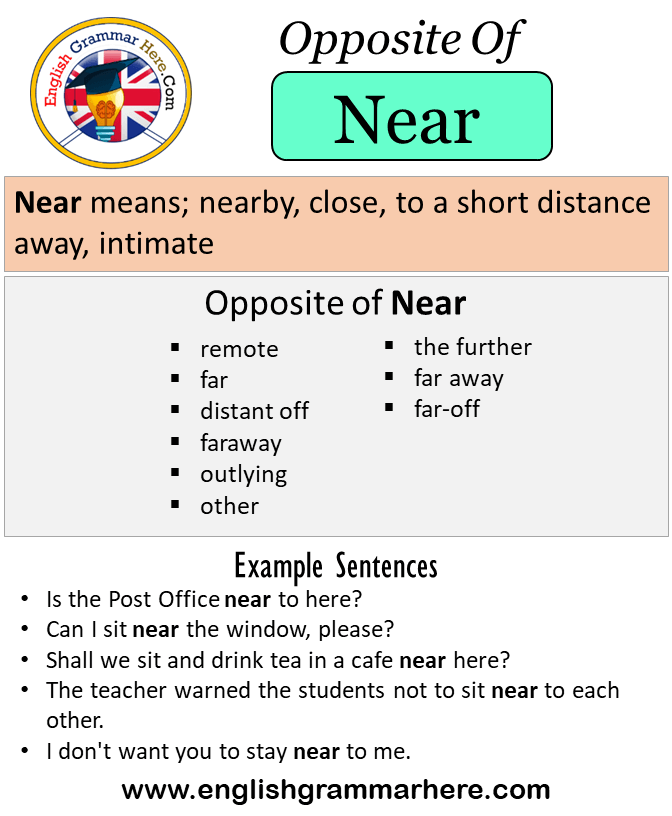 Antología Premio natural Opposite Of Near, Antonyms of Near, Meaning and Example Sentences - English  Grammar Here