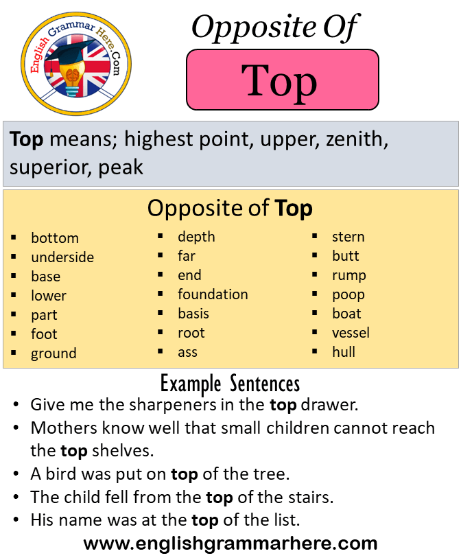 Opposite Of Top, Antonyms of Top, Meaning and Example Sentences