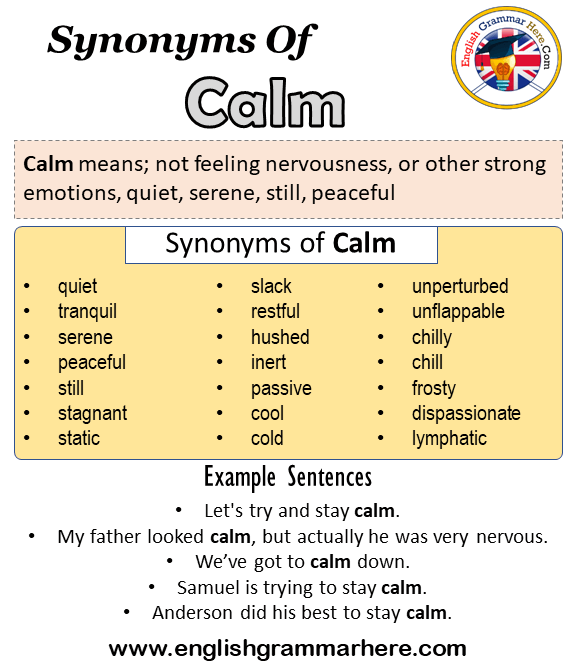 Synonyms Of Calm, Calm Synonyms Words List, Meaning and Example Sentences