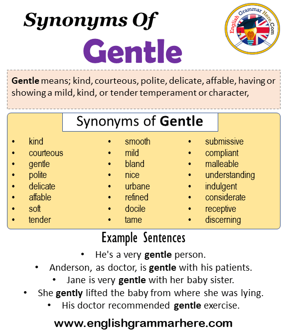 Synonyms Of Gentle, Gentle Synonyms Words List, Meaning and Example Sentences