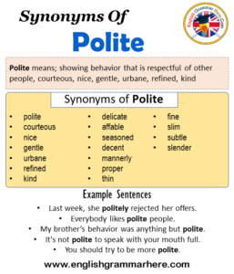 Synonyms Of Polite, Polite Synonyms Words List, Meaning and Example