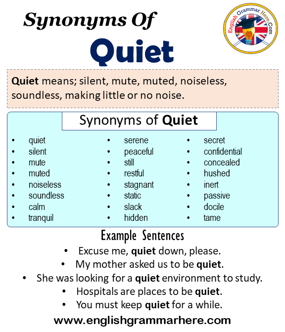 Synonyms Of Quiet, Quiet Synonyms Words List, Meaning and Example Sentences  - English Grammar Here