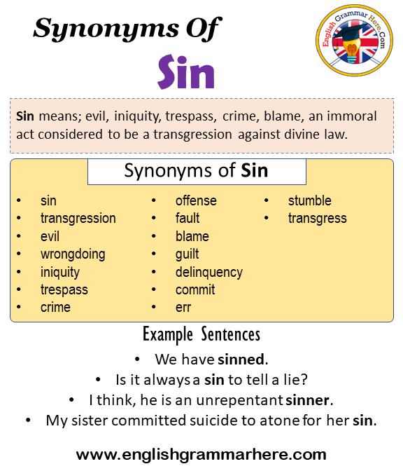 Synonyms Of Sin, Sin Synonyms Words List, Meaning and Example Sentences