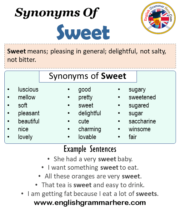 Synonyms Of Sweet Sweet Synonyms Words List Meaning And Example Sentences English Grammar Here