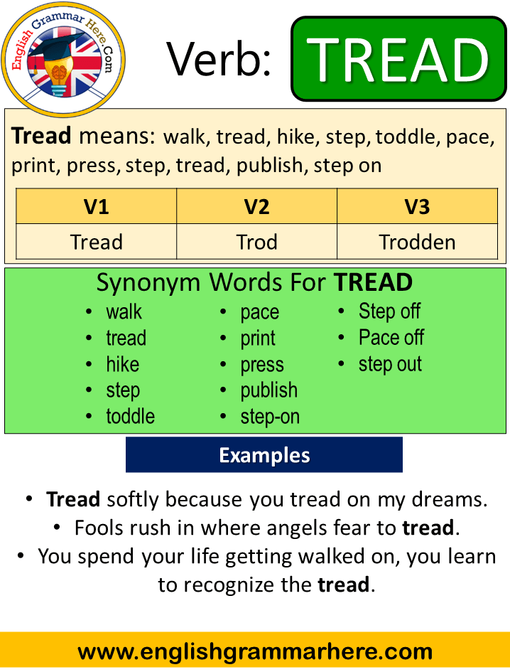 Tread Past Simple, Simple Past Tense of Tread, Past Participle, V1 V2 V3 Form Of Tread