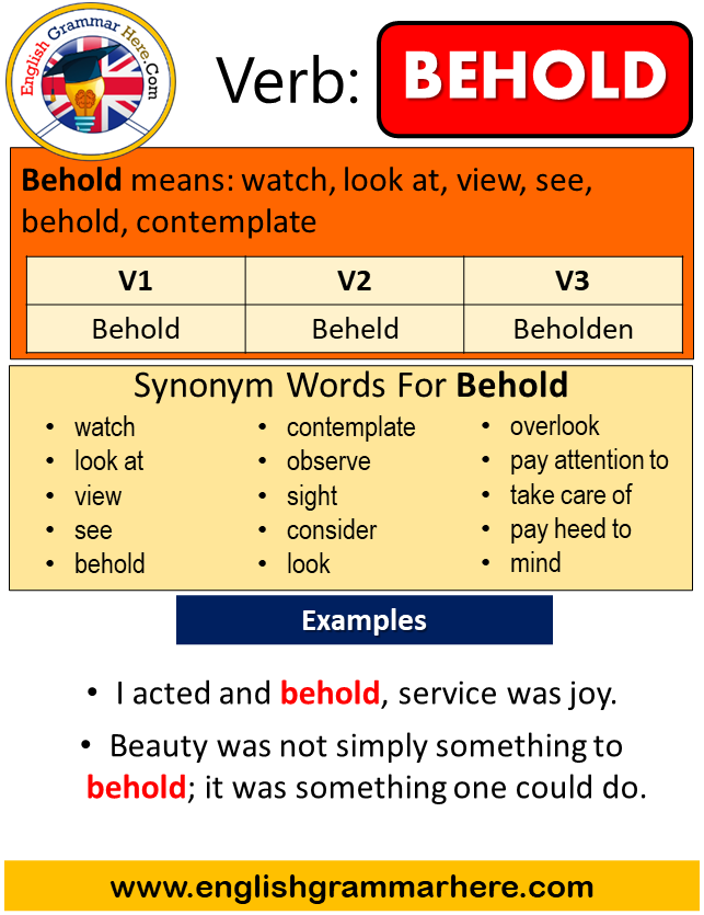 Behold Past Simple in English, Simple Past Tense of Behold, Past Participle, V1 V2 V3 Form Of Behold