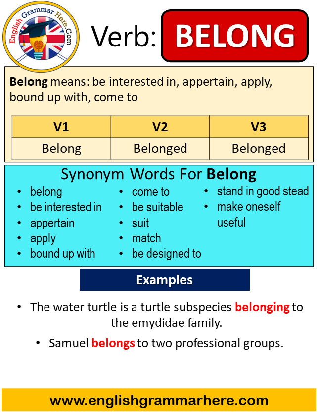 Belong Past Simple in English, Simple Past Tense of Belong, Past Participle, V1 V2 V3 Form Of Belong